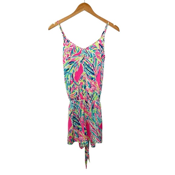 Lilly Pulitzer Womens Deanna Belted Romper Sz XS Palm Reader Sleeveless NWT